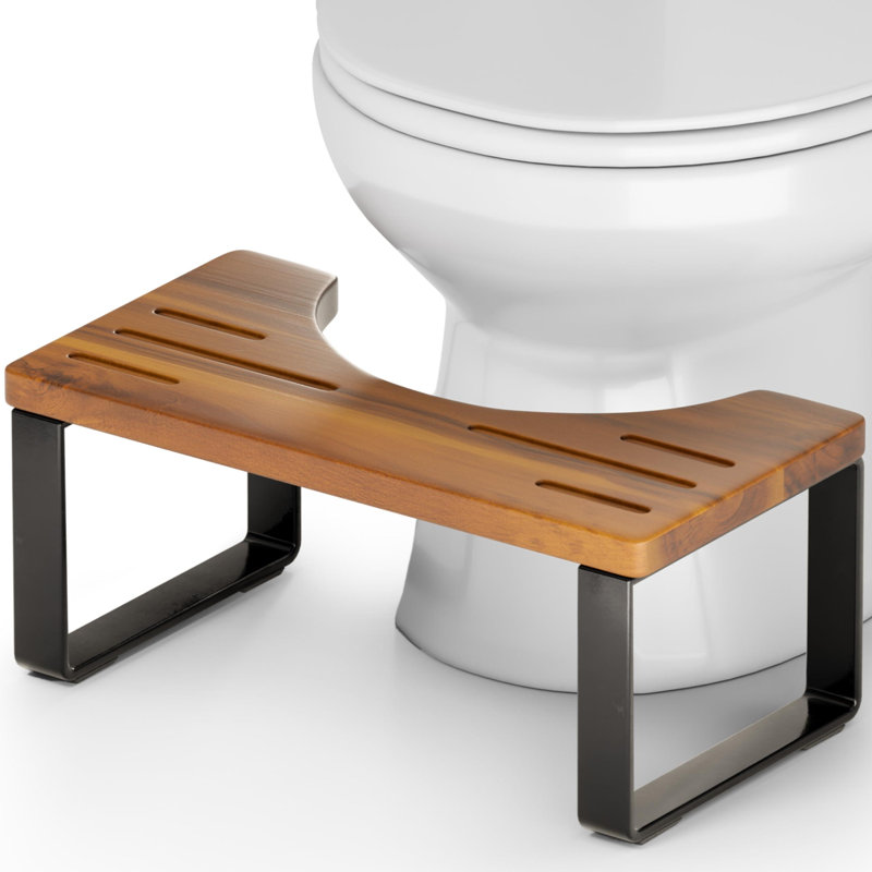 Acacia Wood Toilet Stool With Strong Steel Frame(Wood)