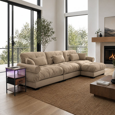 Canapé modulaire en velours avec repose-pieds et table d'appoint USB - ensemble de 2 pièces