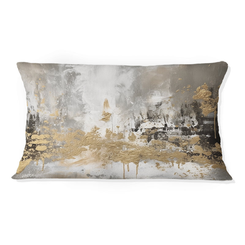 Coussin décoratif moderne à motif abstrait doré, H 12 po x l 20 po, Rectangulaire