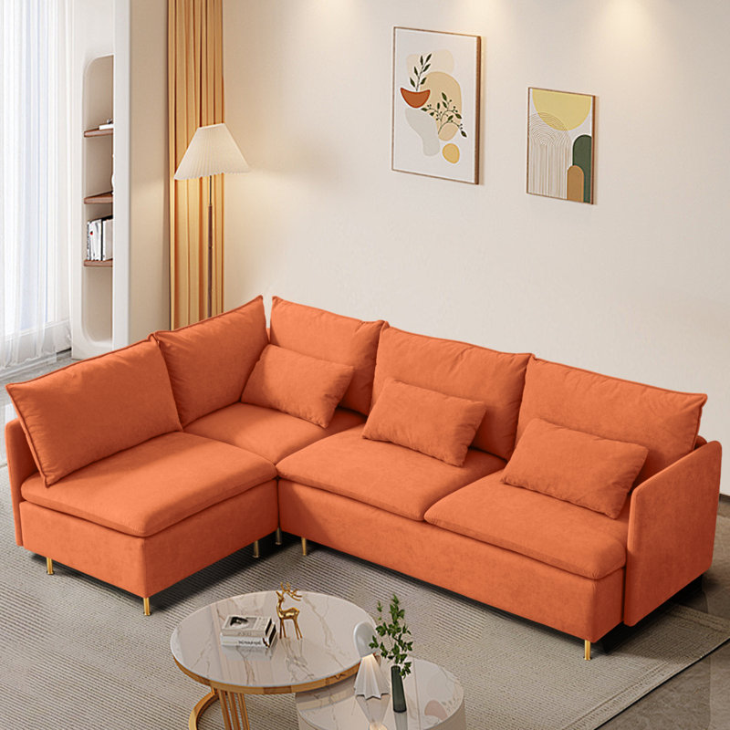 Canapé modulaire 3 pièces Porfire, Lin orange en coton