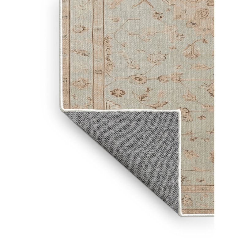 Tapis beige lavable à la machine Afyon, Rond 3 pi