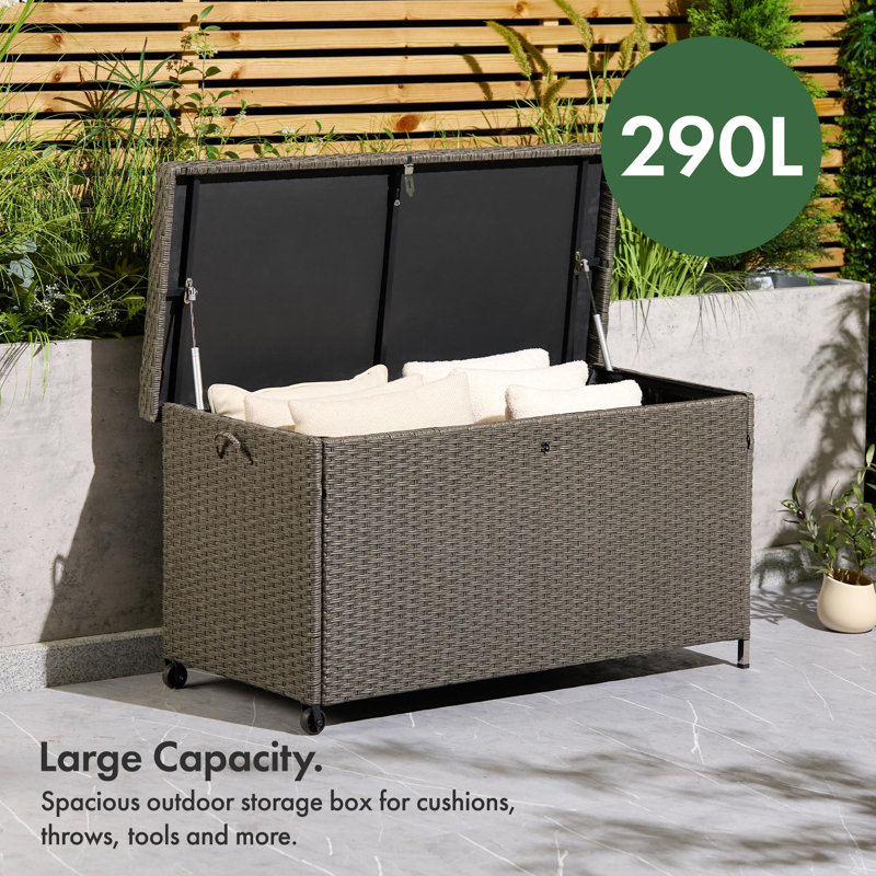 VonHaus 117cm W 290L Water Resistant Lockable Deck Box with Wheels in Grey
