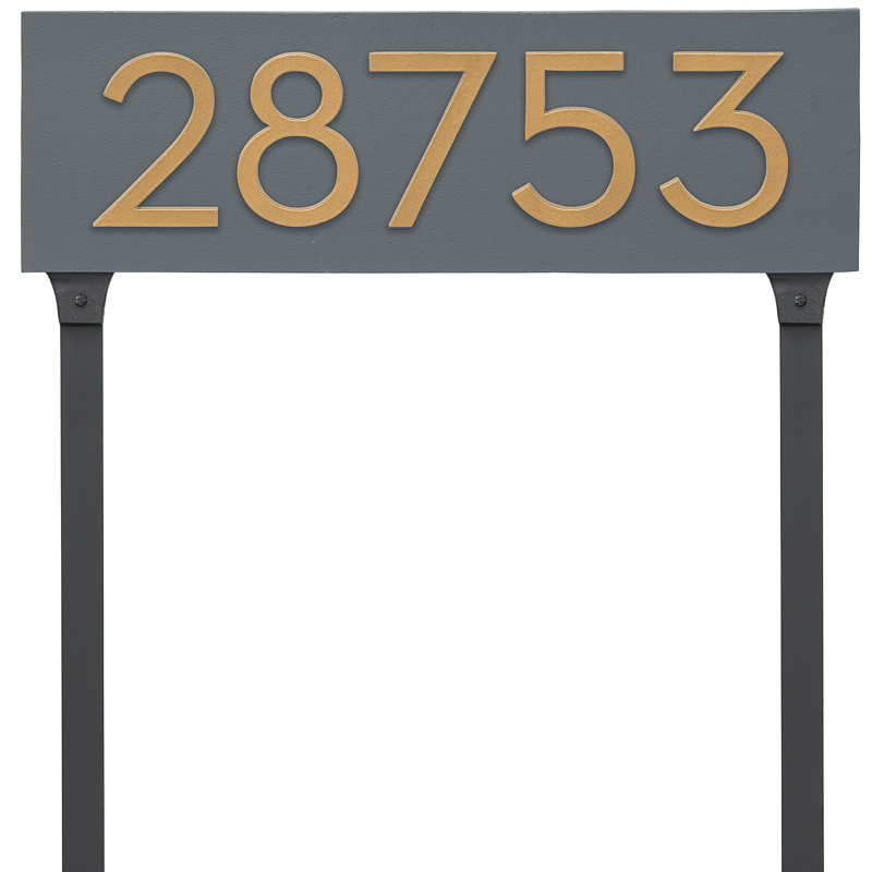 Floating 1-Line Lawn Address Sign, Gray, Gold, Yes