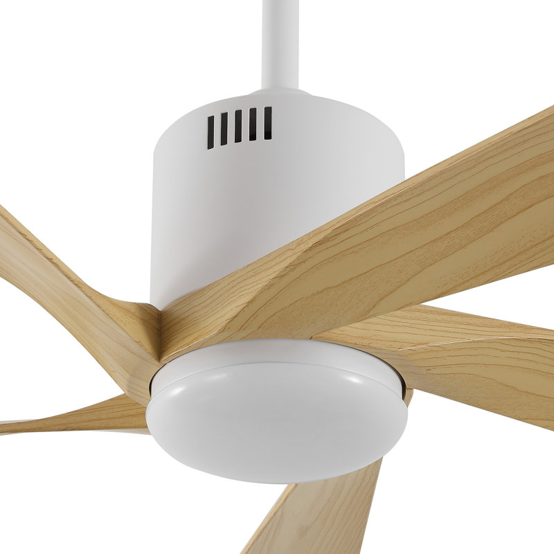 Ventilateur de plafond à DEL 5 pales 52 po avec ensemble d'éclairage et télécommande, Bois naturel