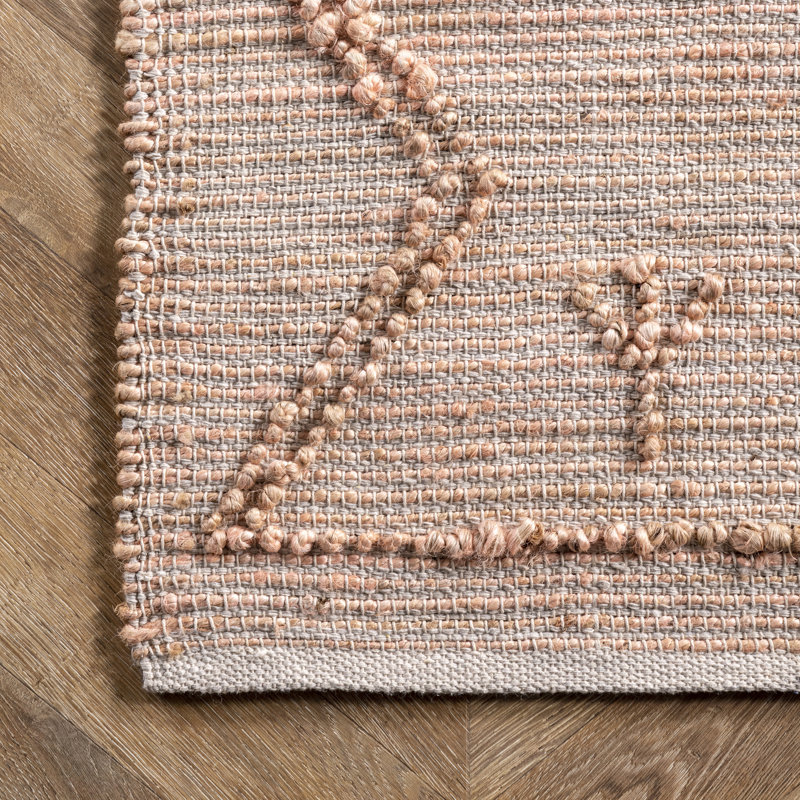 Jute tissé à la main géométrique/coton rose/brun Tapis décoratif, Rectangle 6 pi x 9 pi