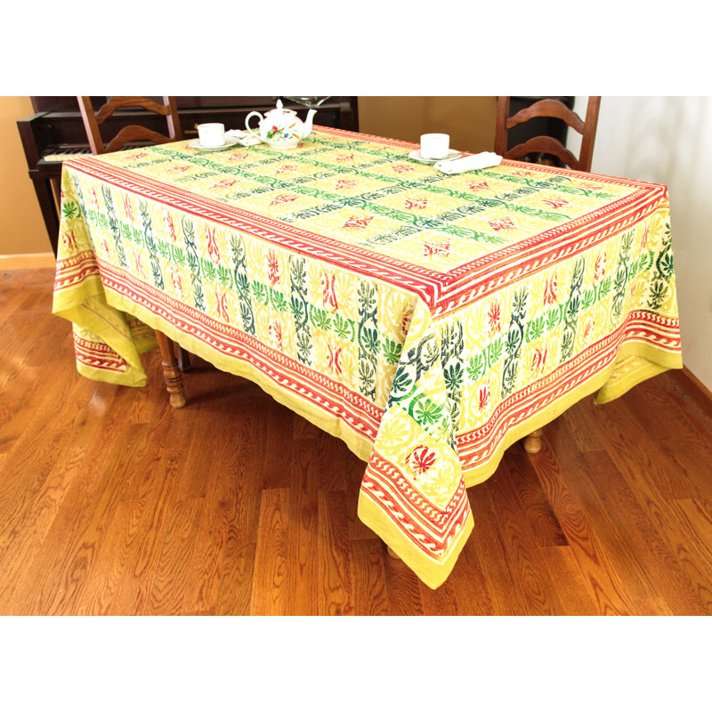 Floral 100% Cotton Tablecloth, Yellow, 108" x 72"