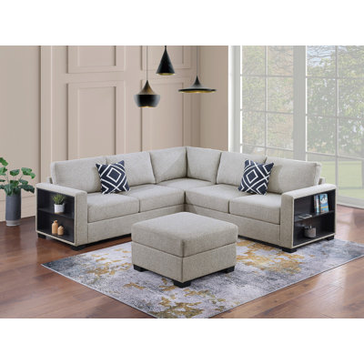 Ensemble de 4 canapés modulaires et fonctionnels contemporains avec repose-pieds beige
