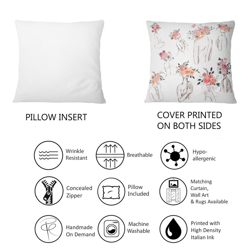 Silhouette féminine et bouquet de fleurs - coussin décoratif moderne imprimé 12 po x 20 po