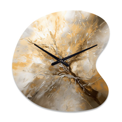 Or et argent chromatique Essence I - horloge asymétrique abstraite en métal, impression d'horloge murale de forme unique dorée
