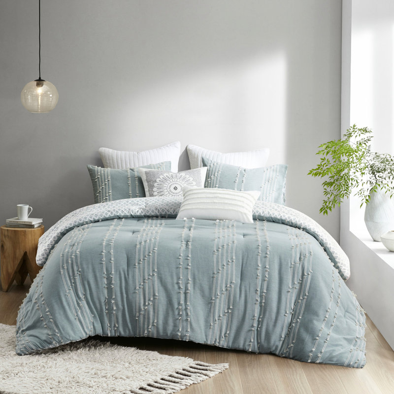 Édredon double / grand en coton - revers avec imprimé et tissu doux réversible pour grand lit, Aqua