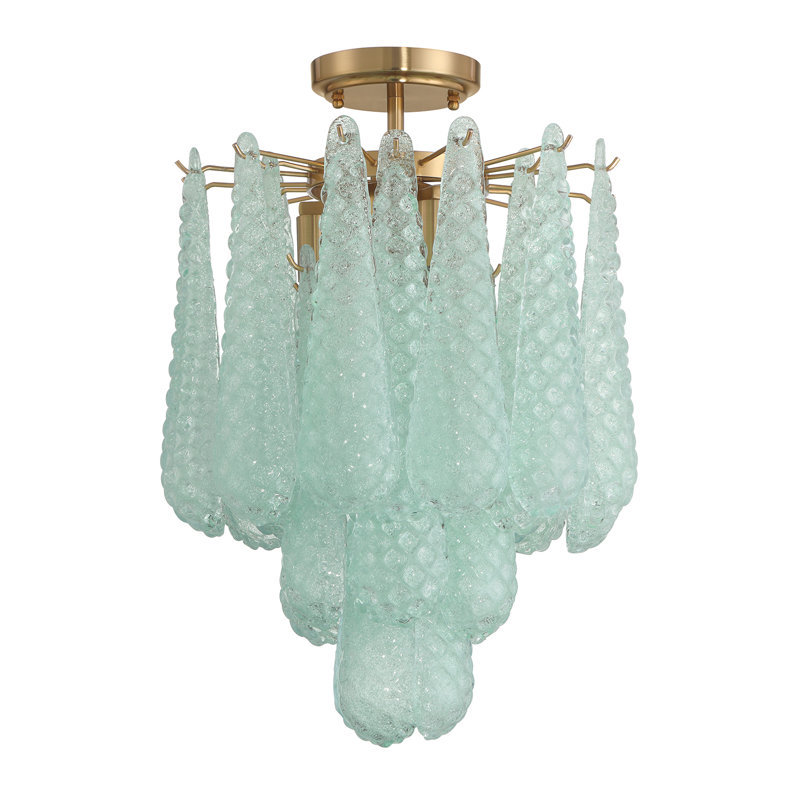 Hamrah 4 Light Aged Brass Semi Flush Mount, Green