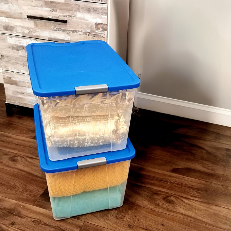 Homz Secure Latch Large Clear Stackable Storage Container Bin, Blue