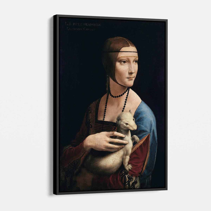 Black Lady with an Ermine Wall Art Canvas 8242, H 24 po x l 36 po, Cadre flottant noir