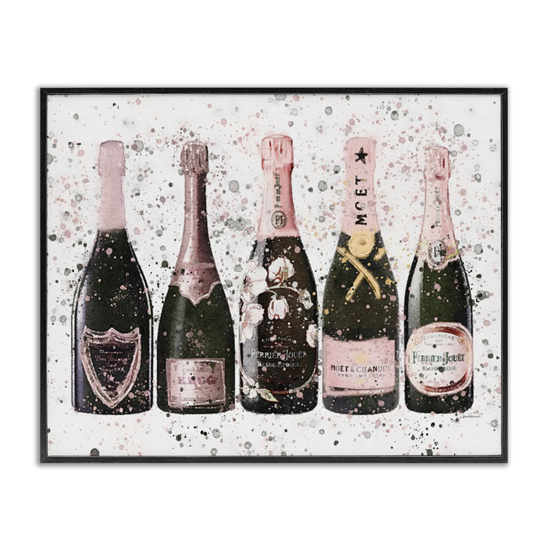 «Chic Pink Rose Bottles», art moderne texturé sur giclée surdimensionné par Amanda Greenwood, H 16 po x l 20 po
