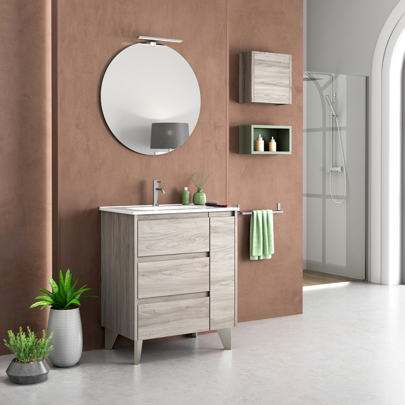 Lila 28.0" Freestanding Single Bathroom Vanity with Ceramic Top, Gray Pine, 28"
