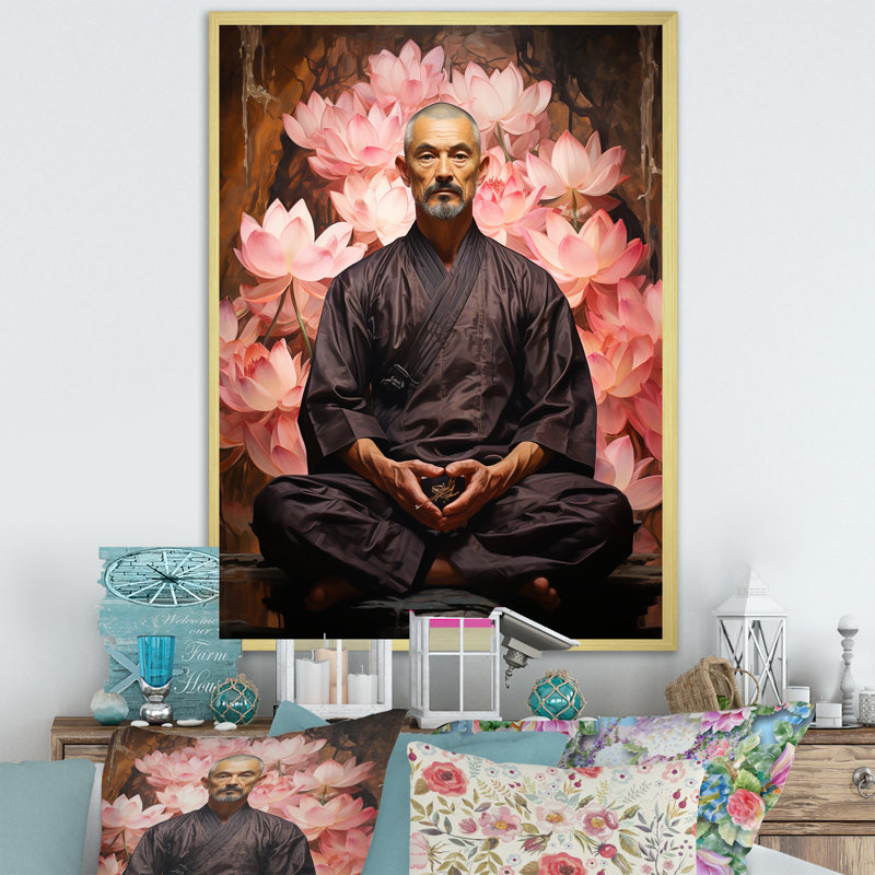 Yoga Lotus Asana II sur toile, H 40 po x l 30 po x P 1,5 po, Cadre doré simple