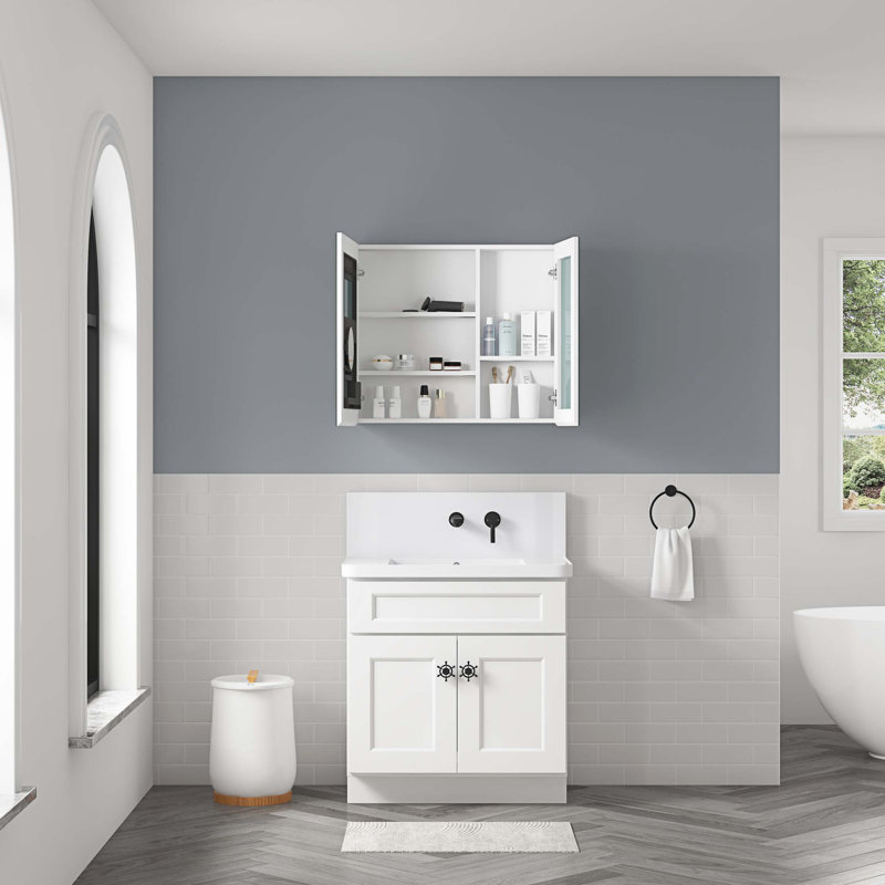 Armoire à pharmacie avec miroir de salle de bain sans cadre l 30 po x H 26 po