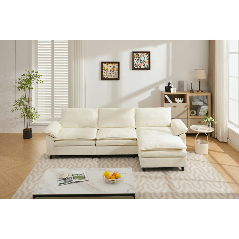 Canapé avec repose-pieds et coussin moelleux, Lin beige