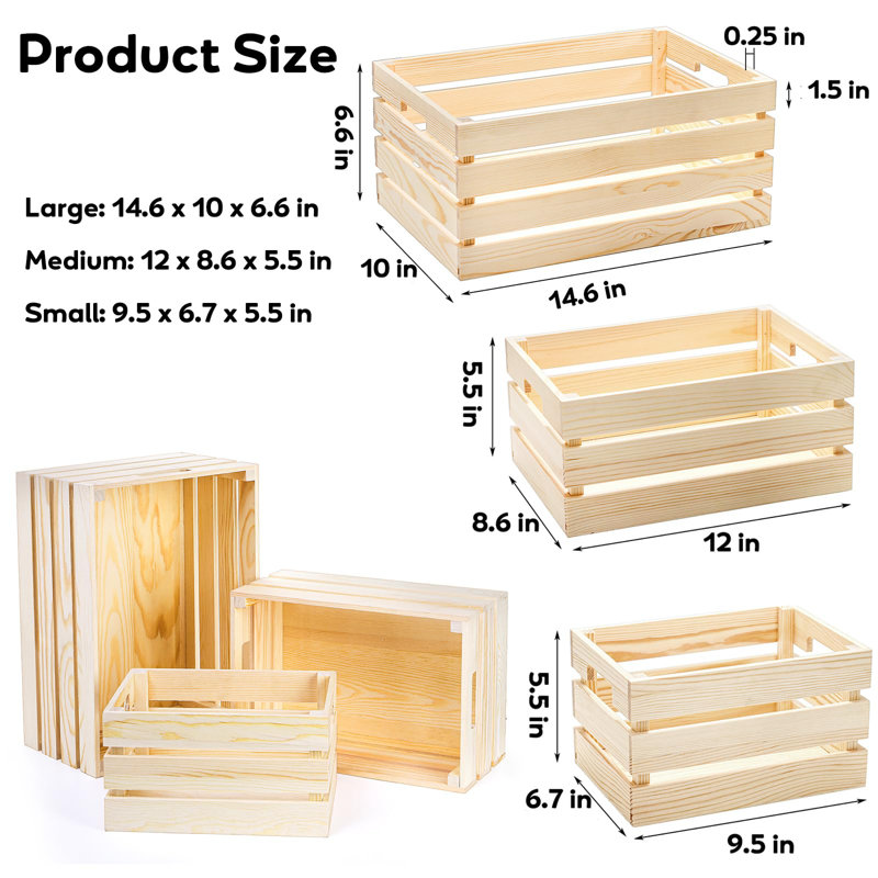 Ensemble de 3 caisses gigognes en bois rustique avec poignées, caisses en bois décoratives, boîte de rangement en bois, caisse rustique