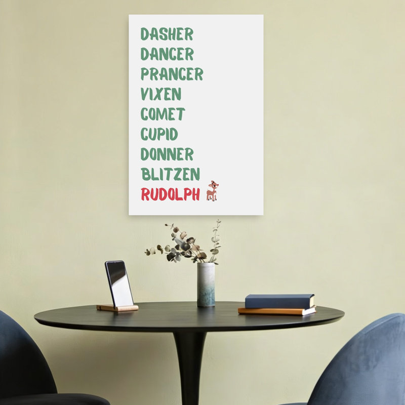 Santa'S Reindeer Names Abstract Contemporary Winter Wall Art Print 1 Piece Wrapped Canvas Wall Art, 60.96cm H x 40.64cm W