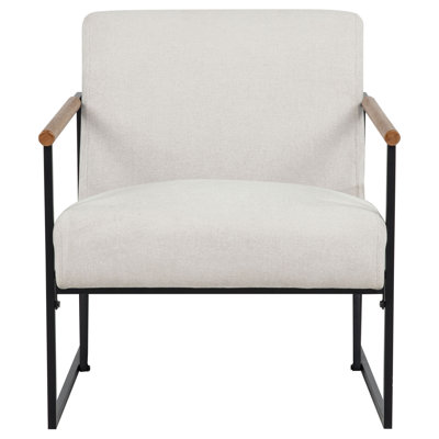 Monsen Polyester Fabric Accent Armchair with Rubberwood Arms and Black Metal Frame, Ivory