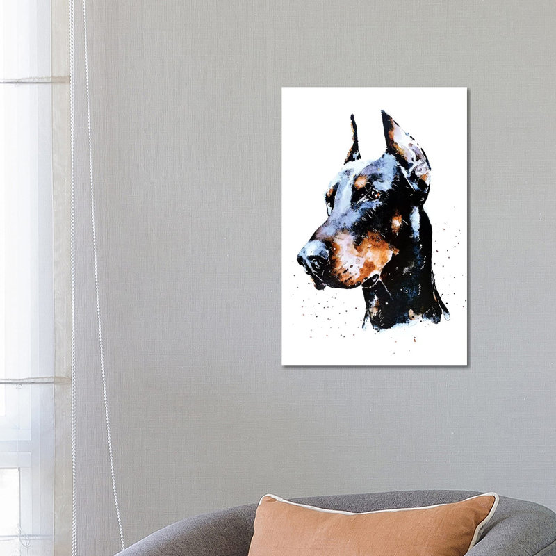 "Don Doberman" par EdsWatercolours, reproduction d'art sur toile tendue, H 26 po x l 18 po x 1,5 po
