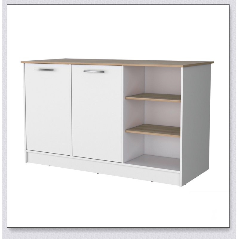 Ash 2-Door Kitchen Island with 3 Open Shelves, Ample Storage, and Modern Aesthetic for Efficient Kitchen Organization.