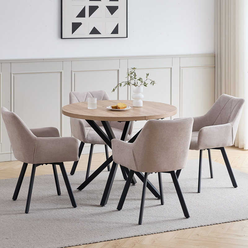 Nordic Style Swivel Dining Chairs With Arms, Fabric Upholstered Accent Chairs,Metal Legs, 360° Swivel Kitchen Chairs , 2