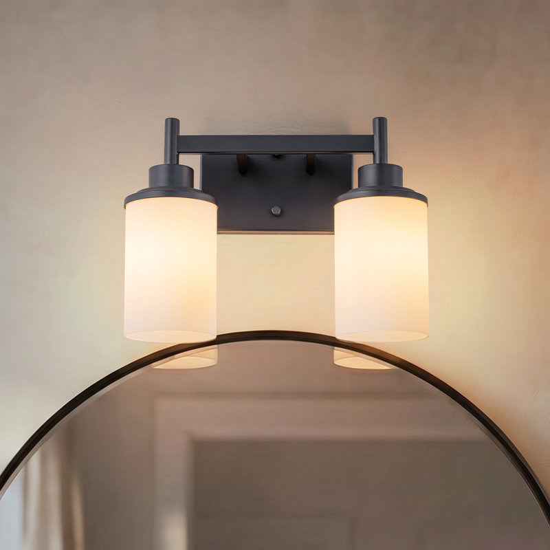 Applique murale moderne à 2 lumières avec abat-jour en verre opale brun foncé pour miroir de salle de bain et couloir