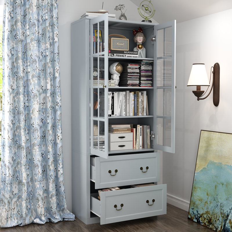 Armoire vitrée élégante avec porte en verre trempé, Gris