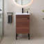 Petit meuble-lavabo simple en noyer 18 po avec lavabo en céramique 18 po