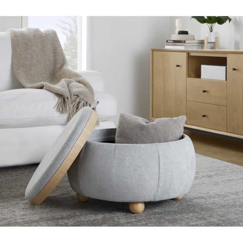 Alvena Pouf Storage Ottoman with Bun Feet, Light Gray