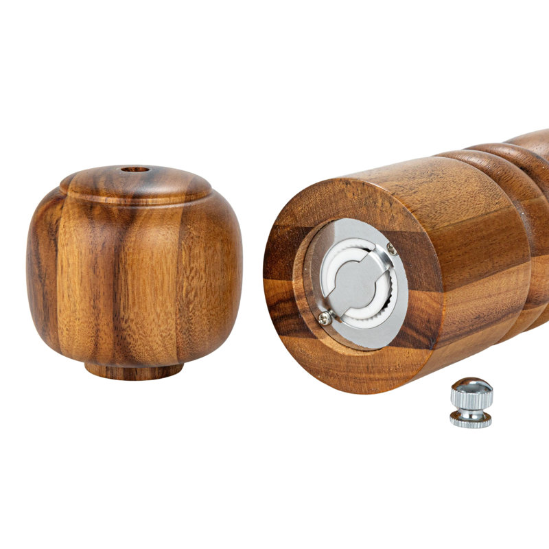 Natural Acacia Wood Salt and Pepper Mill with Metal Grinder