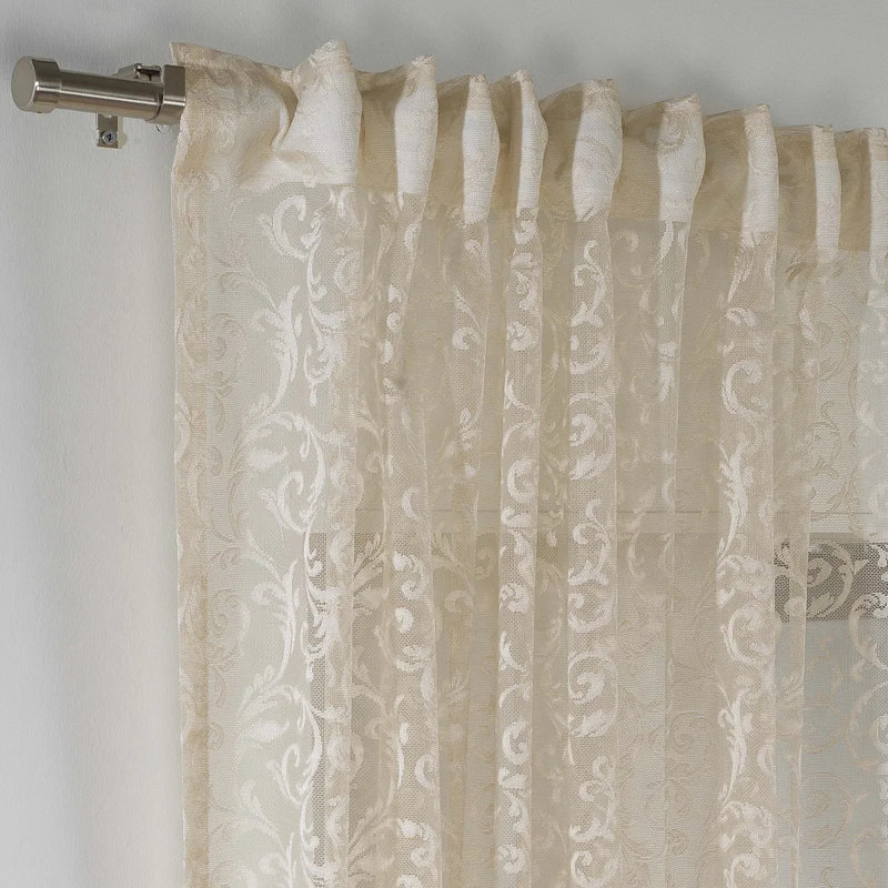 Extra Long and Extra Wide Classic Lace Patterned Sheer Curtain Panels, 52" W x 204" L, Beige