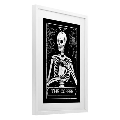 The Coffee Skeleton Tarot Framed Print Under Glass, design by EduEly Designs