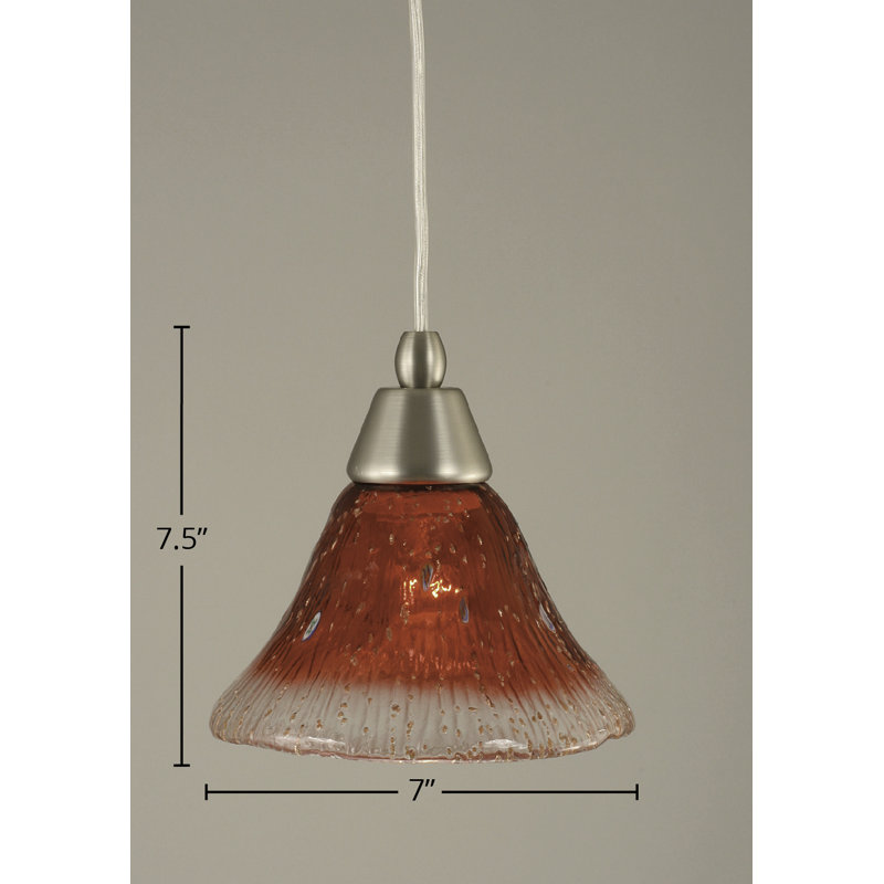 Cord Hung Mini Pendant Shown In Black Copper Finish With 10" Amber Crystal Glass, Chrome, 7" W, Raspberry Crystal Glass