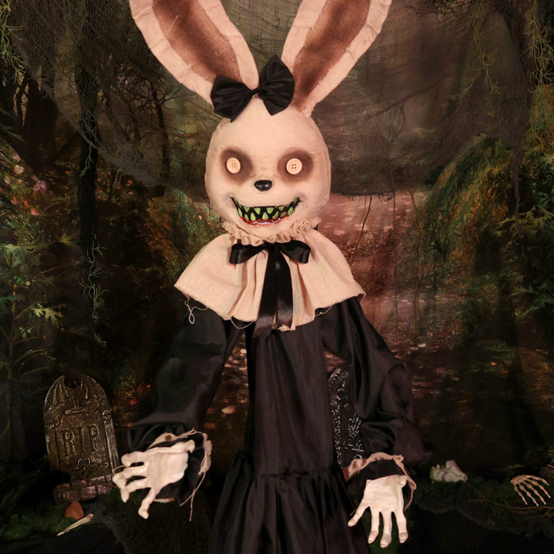 Lapin animé d'Halloween debout debout de 5,7 pi avec bras articulés et yeux à DEL jaunes