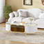 Table basse 48 "ovale avec porte à lunettes, plateau en faux marbre, motif cannelé, blanc