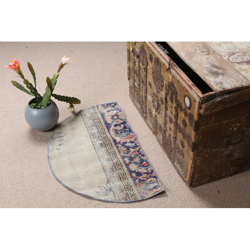 Discover The Beauty Of This Beige Turkish-Inspired Round Wool Rug Perfect For Your Entryway