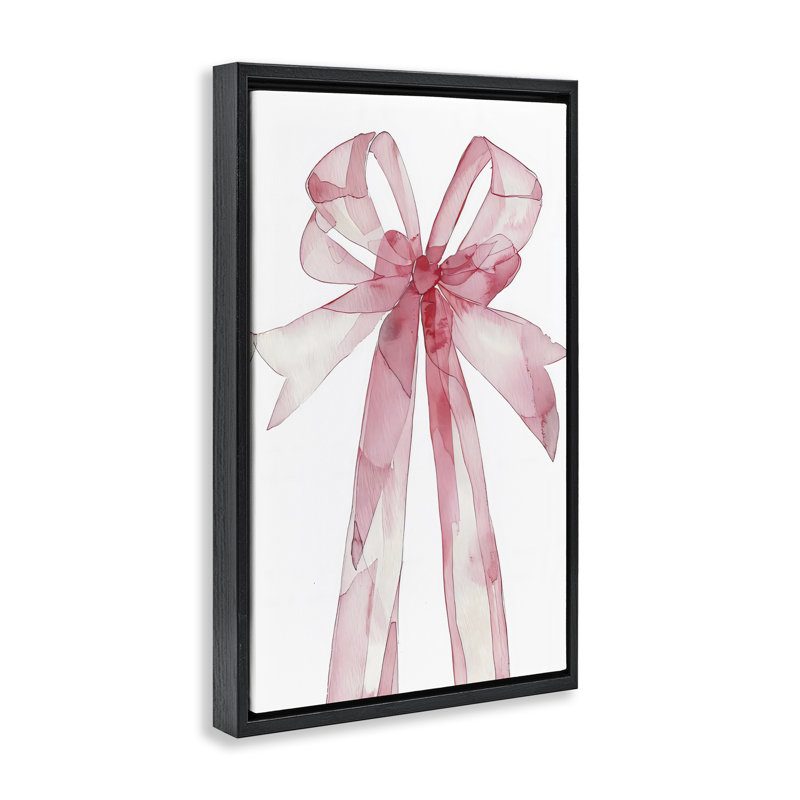 Watercolor Pink Bow Illustration Floating Frame, design by LSR Design Studio, Jet Black Floater Frame, 25" H x 17" W