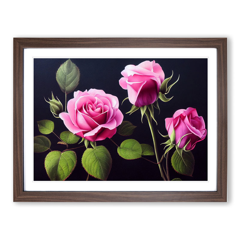 Serene Rose Flowers - Framed Print, 34cm H x 46cm W x 2cm D, Walnut