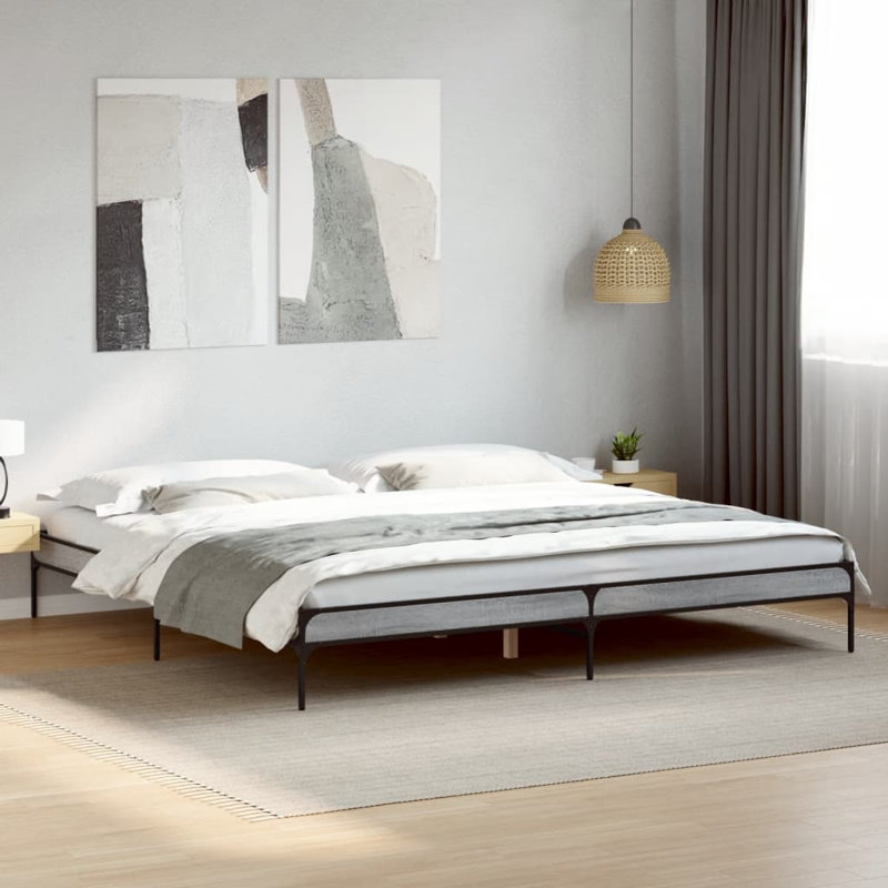 Vidaxl Bed Frame Engineered Wood And Metal, Kingsize (5'), Grey Sonoma