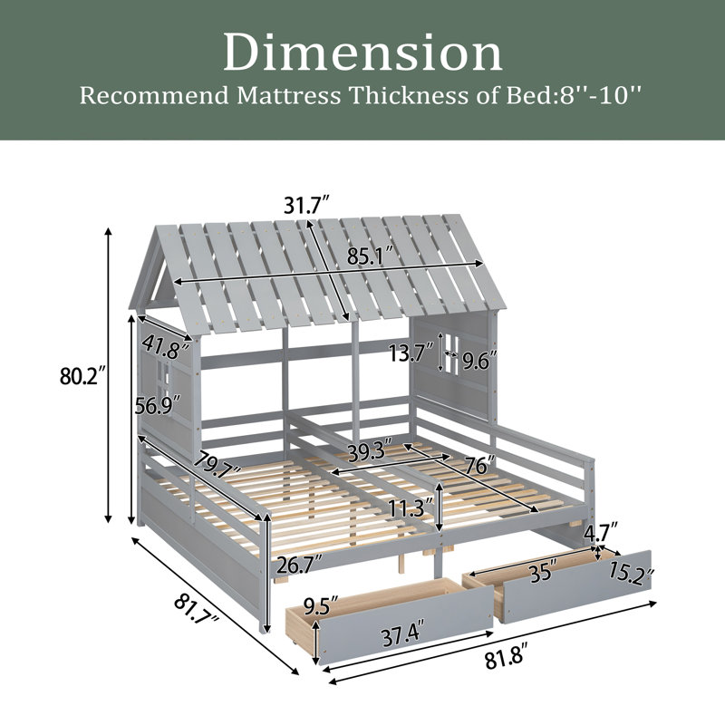 Lit plateforme avec rangement Adylyn, Gris