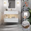 Meuble-lavabo mural simple 36 po avec plateau en marbre blanc 36 po