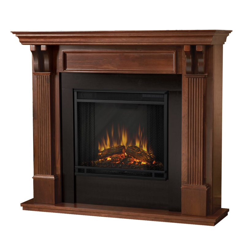 Mahogany 48-Inch Electric Fireplace with Carved Pilasters