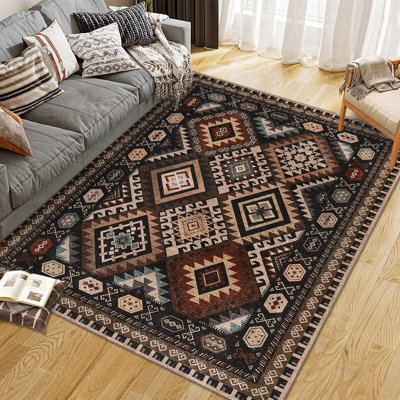 Washable Modern Area Rug Geometry Style Bohemian Rustic Geometric Easy-Cleaning Bedroom Kitchen Living Room Non Shedding Dining Nursery Farmhouse Rugs