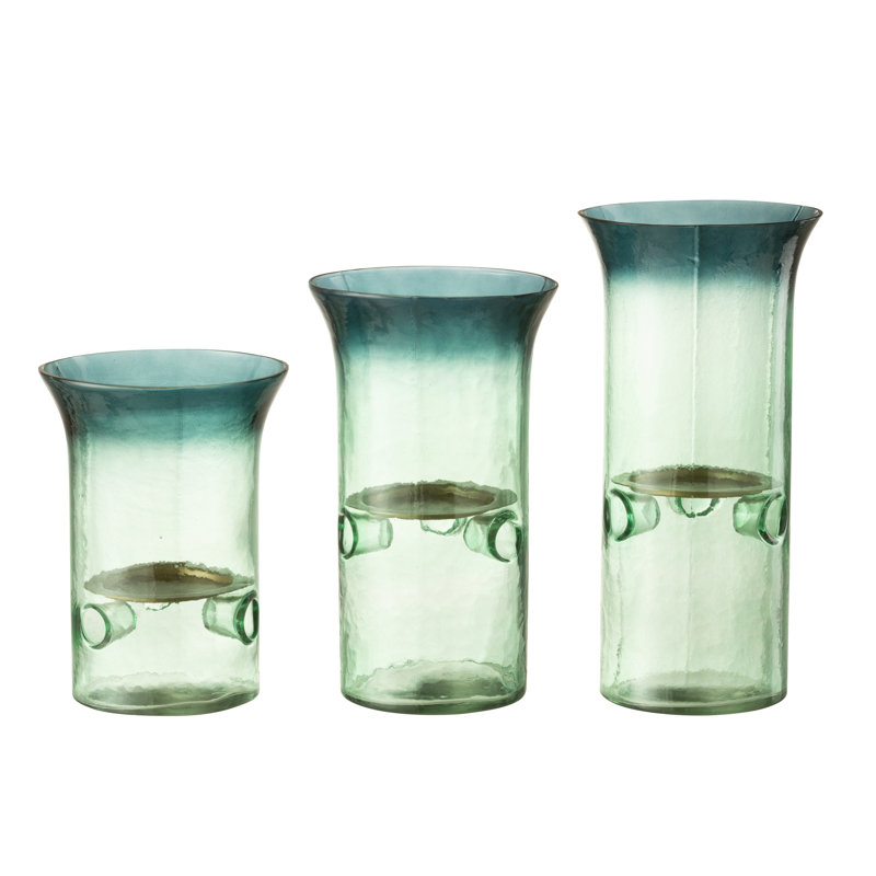 21 cm H Glass Tabletop Hurricane Holder with Candle Included, Green