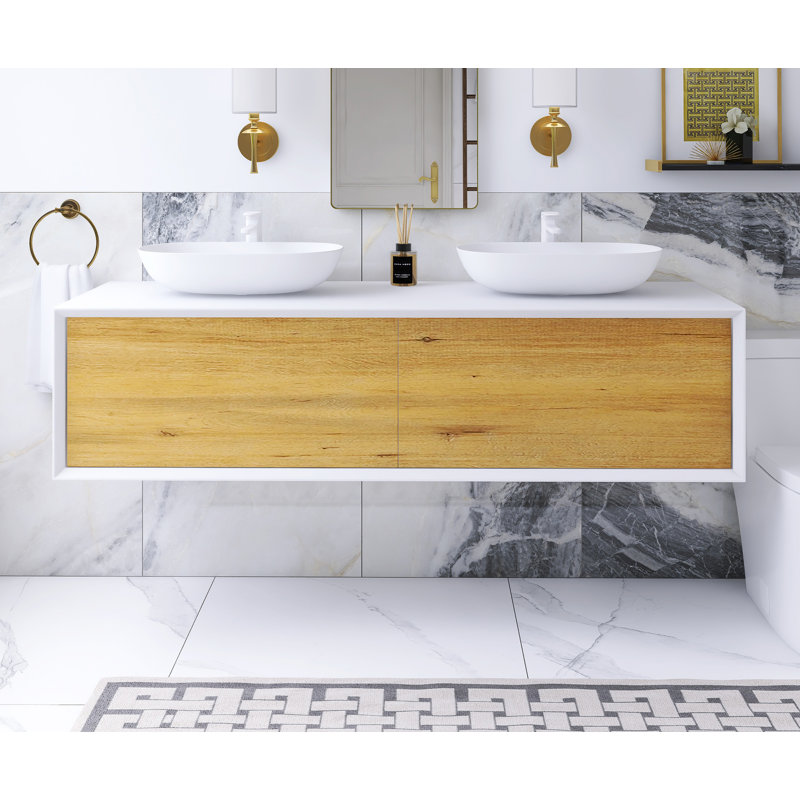 63 po Meuble-lavabo mural élégant avec lavabo en céramique