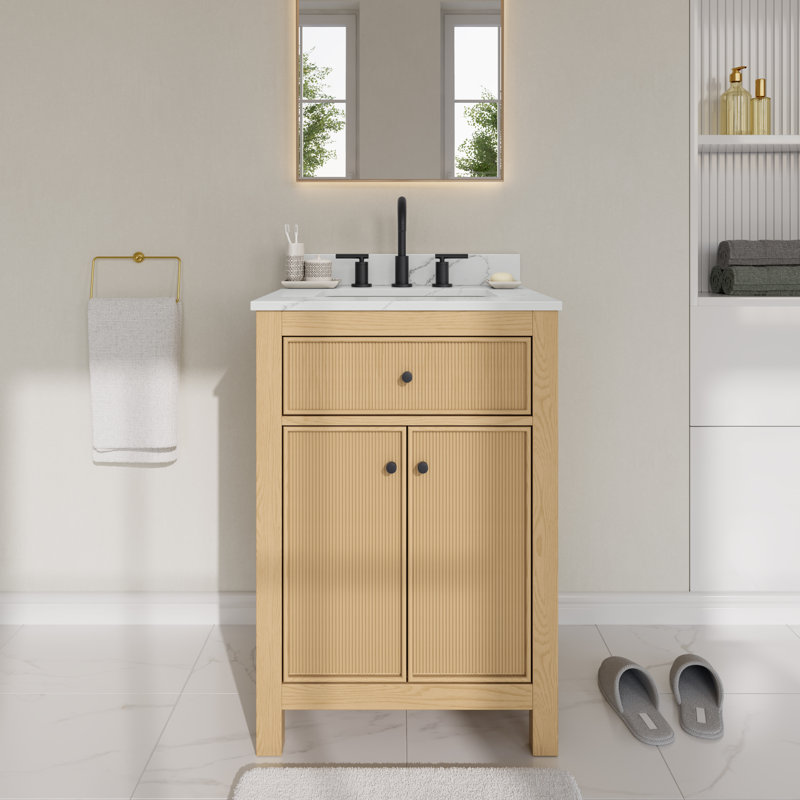 Pendry Freestanding Single Bathroom Vanity with Quartz Top, Matte Black, Giotto Quartz, 24"