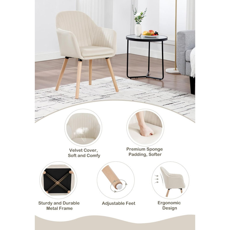 Mirakel 47cm H Velvet Upholstered Armchair, 4, Cream